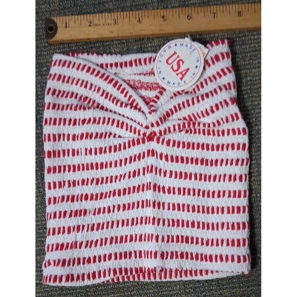 Vtg Red White Striped Tube Top Ruched Cotton Knit Bandeau One Size 1980's NOS - Picture 2 of 3
